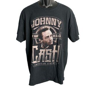 Johnny Cash Man in Black Crewneck T Shirt XL Black Short Sleeve Graphic Cotton